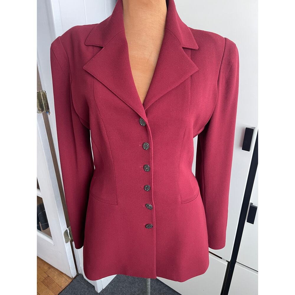 Lagerfeld Wmns Sz 38 Vintage 90s Maroon Fitted Blazer Retro Vintage Cool Work - Picture 3 of 16